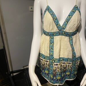 Boho Cream and Blue Sleeveless Top